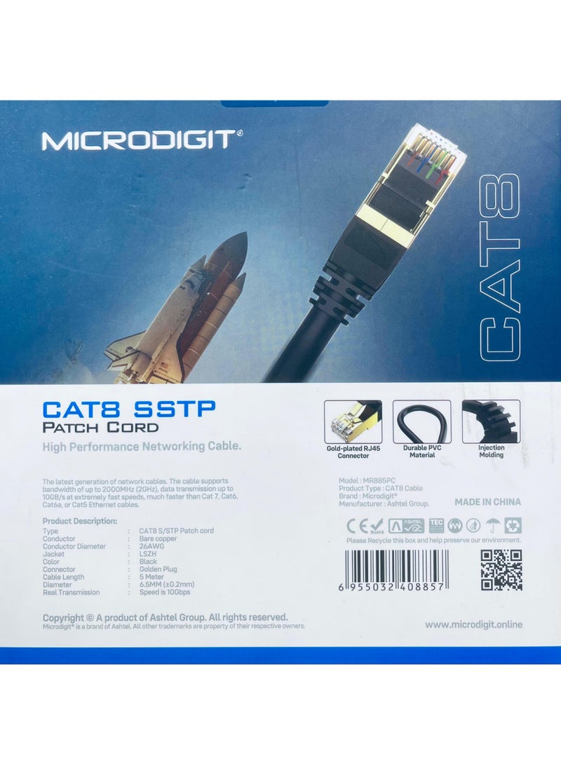 Micro Digit CAT8 SSTP Ethernet Cable 5m – 10Gbps High-Speed Gold-Plated RJ45 Network Patch Cord - MR885PC - Image 2